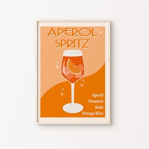 Impresión de cócteles, arte de pared imprimible de cócteles retro, cartel de cócteles, arte colorido de bar de cócteles, arte de carrito de bar, impresión de cocina, impresión de Spritz