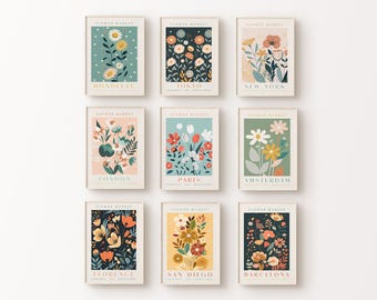 Flower Market Set of 9 Prints, Printable Matisse Flower Market Poster, Botanical Wall Art, Floral Gallery Wall Set, Flower Travel Poster
