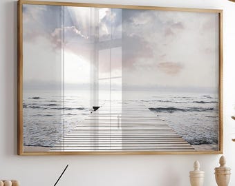 Coastal Wall Art, Boho Beach Print, Printable Ocean Landscape Photography, Pastel Coastal Large Art, Beach Cottage Decor, Digital Download