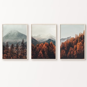 Herbst Bergwald 3 Stück Drucke, Herbst Berg Poster, Nebelwald 3 Stück Wandkunst, druckbare nordische Naturfotografie Druckset