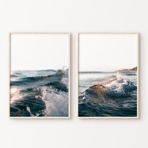 Conjunto de 2 impresiones de olas oceánicas, conjunto de impresión de fotografía costera DIGITAL, arte de pared de 2 piezas del océano, impresión de playa tranquila, arte de pared grande, cartel del océano