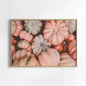 Arte mural de calabazas otoñales, impresión horizontal otoñal, decoración de pared de granja imprimible, impresión fotográfica de calabazas, arte mural grande rústico otoñal