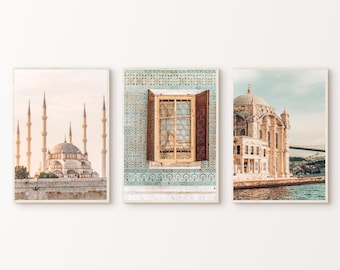 3er Set Istanbul Fotografie, Türkei 3 Stück Große Wandkunst, Reise-Kunstdrucke, Istanbul Galerie-Wandset, Türkei Wohndekor