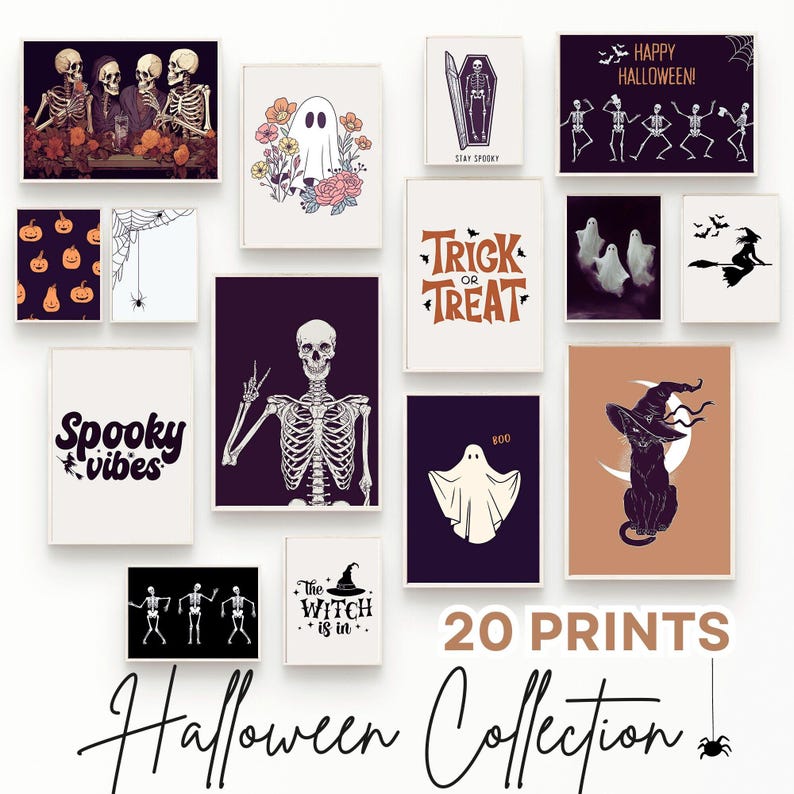 Printable Halloween Gallery Wall Set, Bundle of 20 Prints, Funny ...