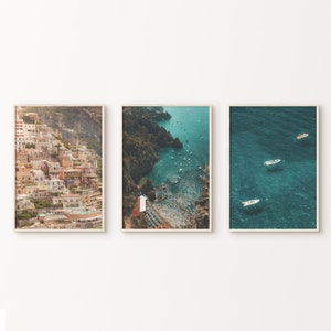 Amalfi Coast Prints Set of 3, Mediterranean 3 Pieces Wall Art, Positano Wall Set, Italy Capri Photography Print, Italian Beach Poster Set