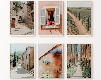 Tuscany Set of 6 Printable Photography, Italian Country 6 Pieces Wall Art, Italy Landscape Prints, Italy Canvas Art, Tuscany Farmhouse Decor