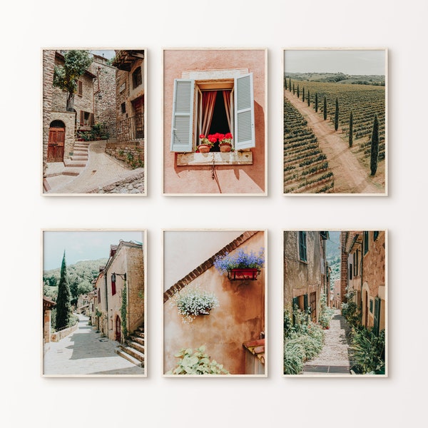 Tuscany Set of 6 Printable Photography, Italian Country 6 Pieces Wall Art, Italy Landscape Prints, Italy Canvas Art, Tuscany Farmhouse Decor