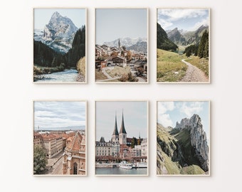 Schweiz Set aus 6 Fotografien, Schweizer Berglandschaft, Wandkunst, Schweiz Bilderset, Europa Poster