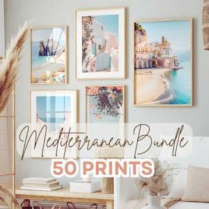 Mediterranean Prints Bundle, Printable Amalfi Coast Wall Art, Santorini Greece Photography, Coastal Italy Photography, Boho Beach Poster