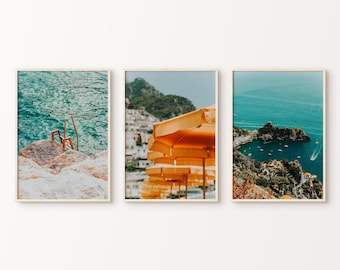 Printable Italy Set of 3 Photography, Italian Riviera 3 Pieces Wall Art, Mediterranean Wall Art, Italy Beach Gallery Wall, Amalfi Coast Art