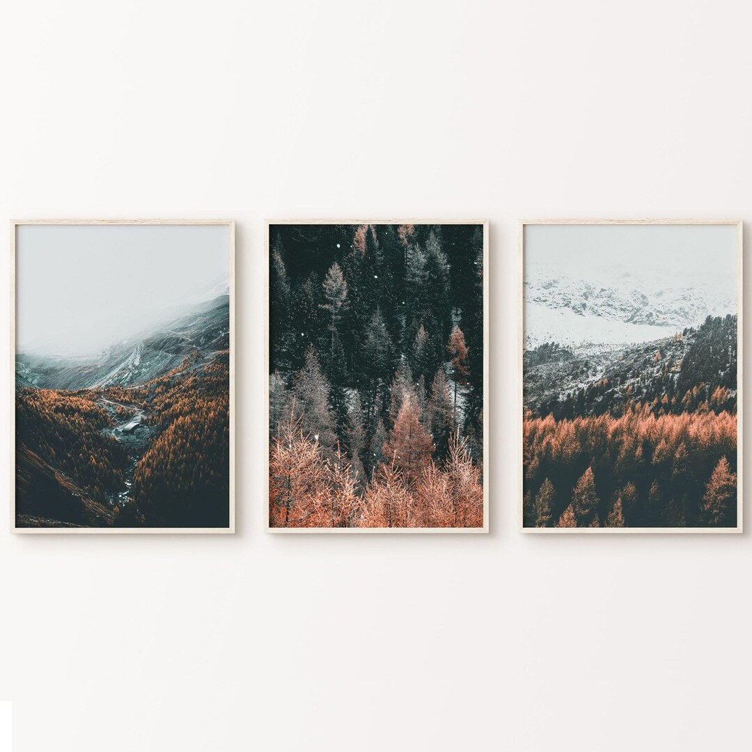 Nordic Foggy Forest 3 Pieces Wall Art, Printable Winter Mountain Art ...