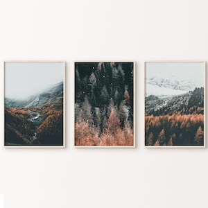 Nordic Foggy Forest 3 Pieces Wall Art, Printable Winter Mountain Art, Forest Poster, Misty Forest Set of 3 Prints, Nature Photography Print