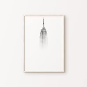 Impresión de la ciudad de Nueva York, impresiones digitales del Empire State Building en blanco y negro, impresión de fotografía de Nueva York, cartel imprimible de Nueva York, arte de pared grande
