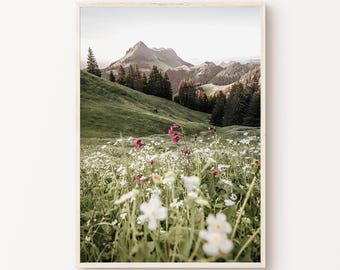 Mountain Landscape Print, Printable Nature Wall Art, Farmhouse Wall Decor, Floral Print, Wildflower Wall Art, Digital Art