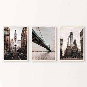 Philadelphia Set of 3 Prints, Printable Philadelphia City Hall Photography, Philly 3 Pieces Large Wall Art, Benjamin Franklin Bridge Print