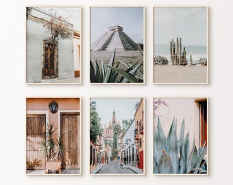 Zestaw 6 wydruków z Meksyku do druku, Meksyk 6 elementów, duży obraz ścienny do druku, fotografia kaktusów, zestaw ścienny z galerią Meksyku, natychmiastowe pobranie