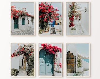 Ensemble imprimable de 6 photographies Grèce, île de Grèce 6 pièces d'art mural, art mural méditerranéen, mur de la galerie de Santorin, ensemble d'affiches de voyage