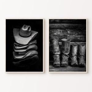 Western 2 Stück Wandkunst, Cowboy Drucke 2er Set, Bauernhaus Galerie Wand Set, druckbare schwarz weiß rustikale Fotografie, Cowboy Poster