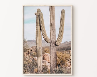 Printable Cactus Wall Art, Saguaro Cactus in the Desert Photography, Boho Cacti Digital Print, Desert Large Wall Art, Arizona Wall Art