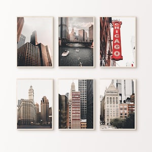 Chicago 6 Pieces Wall Art, PRINTABLE Set of 6 Chicago Skyline Prints, Chicago Photography Poster, City Large Wall Art, Digital Download