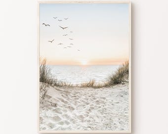 Boho Coastal Photography, Printable Beach Dunes Large Wall Art, Ocean Landscape Print, Coastal Poster, Calm Beach Digital Print