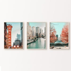 Set van 3 Chicago DIGITAL Print, Chicago Theatre Photography, Chicago afdrukbare 3-delige muurkunst, Chicago skyline poster, stad grote muurkunst