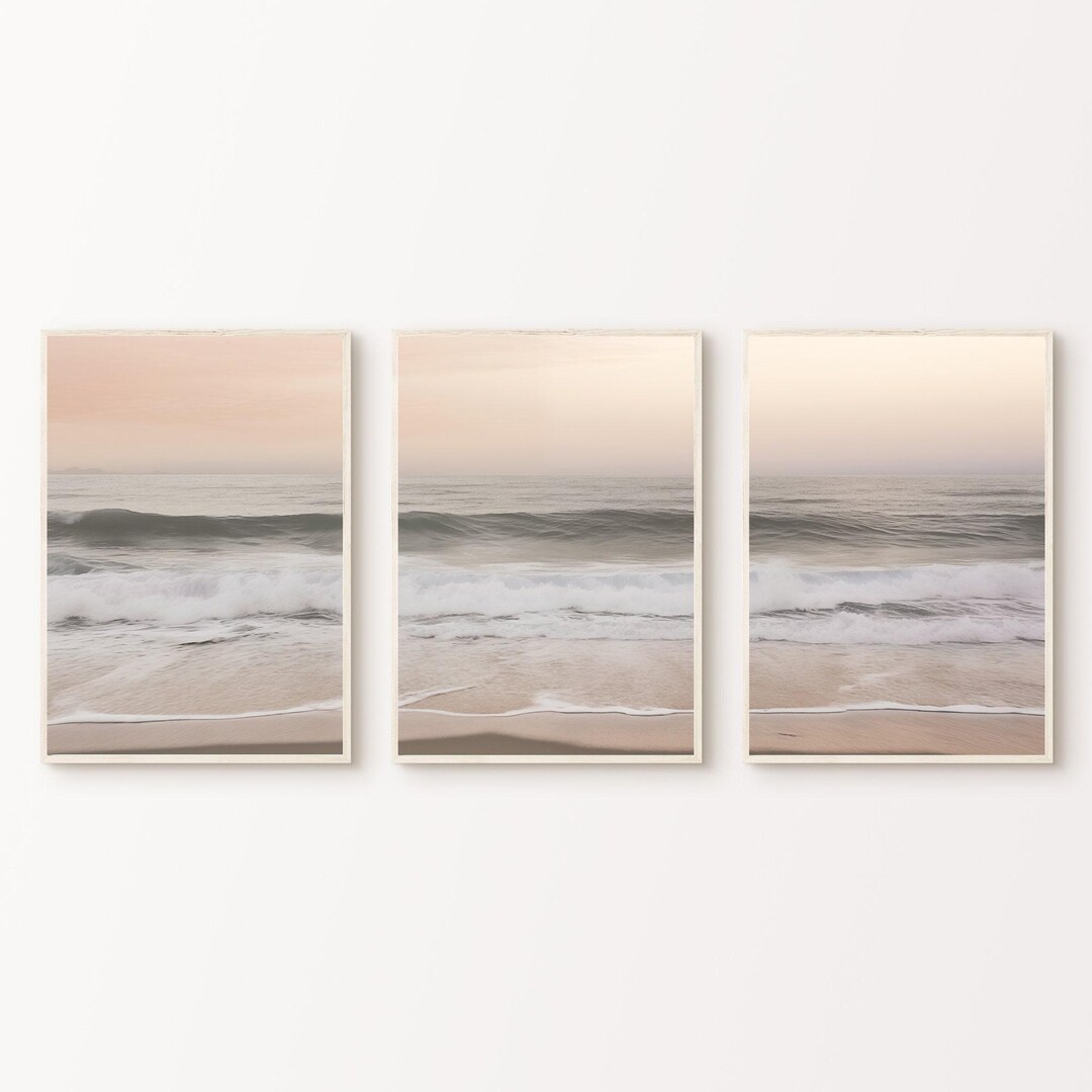 Ocean Waves 3 Pieces Wall Art, Printable Neutral Seascape Set of 3 ...