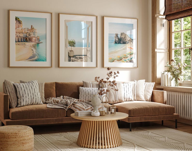 Pacchetto di stampe costiere, stampe artistiche da parete in stile boho per la spiaggia, set di fotografie dell'oceano, decorazioni estive per cottage sulla spiaggia, poster mediterraneo dai colori pastello immagine 2