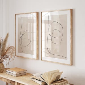 Juego de 2 impresiones beige, pintura abstracta, arte de pared minimalista neutro imprimible de 2 piezas, decoración de pared beige moderna, arte lineal digital descargable