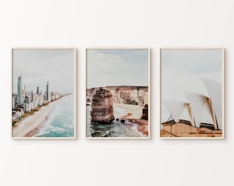 Australia Printable Set of 3 Prints, Australia Ocean 3 Pieces Large Wall Art, Sydney Photography, Australia Gallery Wall, Coastal Wall Art