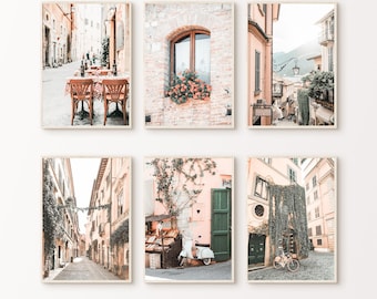 Printable Italy Wall Art, Italian Landscape Set of 6 Photography, Neutral Mediterranean 6 Pieces Wall Art, Digital Europe Travel Poster