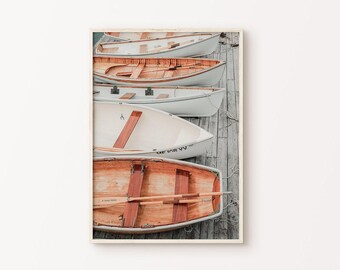 Holzboote Fotografie, Küstenwandkunst, Holzboote DIGITALER Druck, Große nautische Wandkunst, Meerlandschaft Poster, Strandhaus Dekor