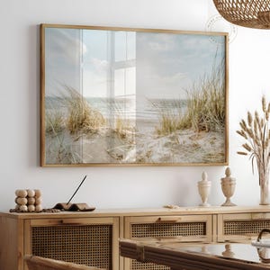 Neutral Coastal Wall Art, Printable Beach Landscape Photography, Seascape Poster, Ocean Large Wall Art, Calm Beach Dunes Digital Print