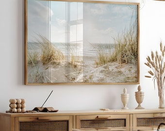 Neutral Coastal Wall Art, Printable Beach Landscape Photography, Seascape Poster, Ocean Large Wall Art, Calm Beach Dunes Digital Print