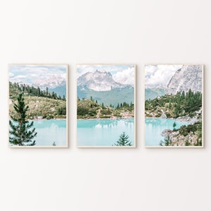 Mountain Lake Printable Set of 3 Prints, Mountain Forest Landscape Poster, Forest 3 Pieces Wall Art, Lake Split Photography, Cabin Decor