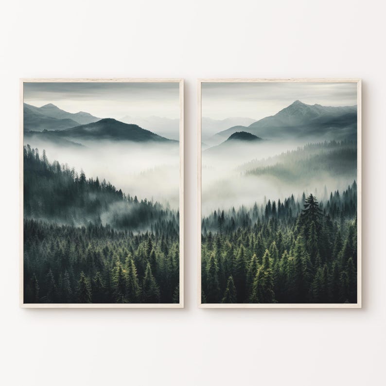 Mountain Set of 2 Prints, Printable Nature Landscape 2 Pieces Wall Art ...