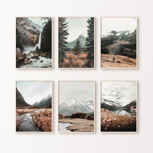 Mountain Wall Art Printable, Set of 6 Mountain Landscape Photography, Foggy Nature Gallery Wall Set of 6, Mountain Fog Large Wall Art