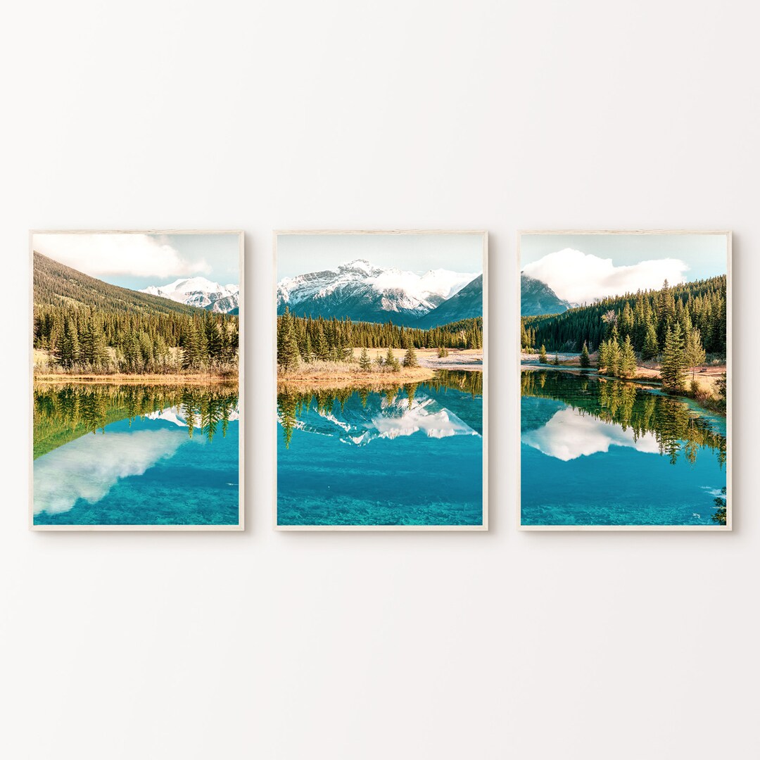 Mountain Landscape Printable Set of 3 Prints, Mountain Forest Poster, Fall Forest 3 Pieces Wall ...