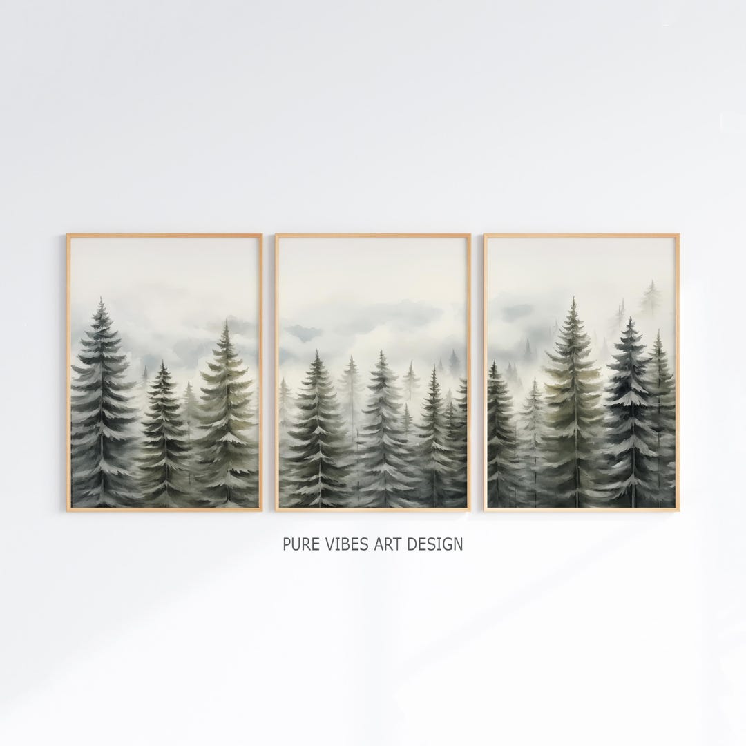 Winter Pine Forest Wall Art, Snowy Landscape Set of 3 Digital Prints ...