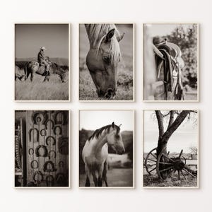 Southwest Set of 6 Prints DIGITAL, Cowboy Large Wall Art, Rustic Western Sepia Gallery Wall Set, Farmhouse Photography, Horse Saddle Poster