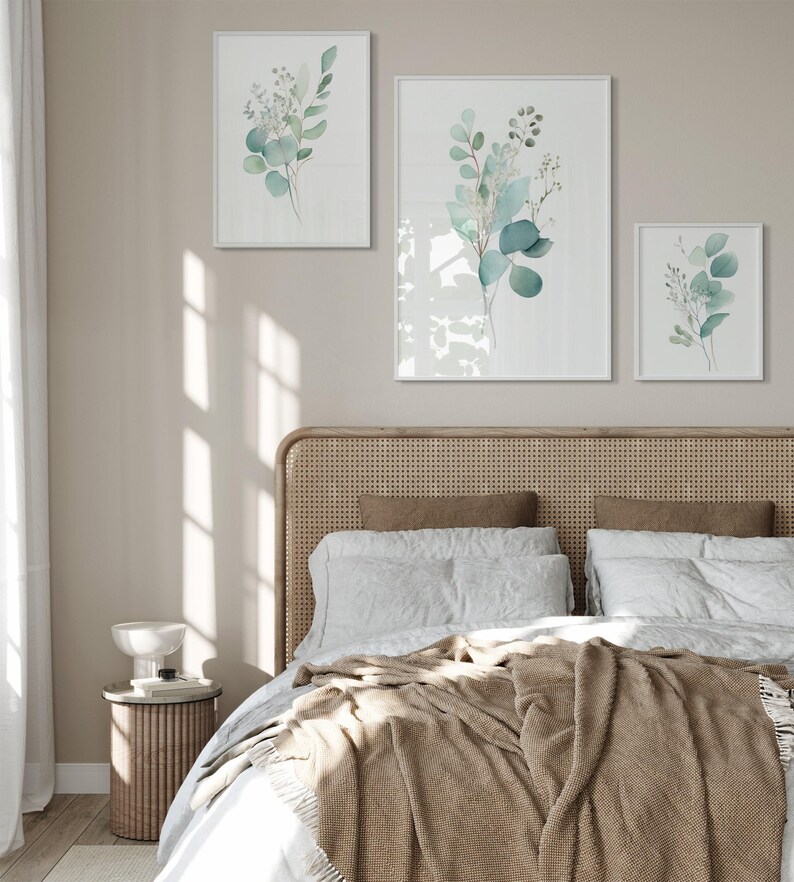 Lot de 3 impressions d'eucalyptus, feuille d'aquarelle imprimable 3 pièces art mural, art d'eucalyptus, estampes vert sauge, impression Cottagecore minimaliste image 8