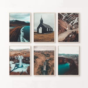 Iceland Landscape Photography Set of 6 Prints, Nordic 6 Pieces Wall Art, Printable Iceland Gallery Wall Set, Rustic Nature Large Wall Art