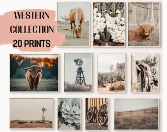 Printable Western 20 Prints, Boho Southwest Gallery Wall Art, Farmhouse Photography, Rustic Western Decor, Cowgirl Wall Art, Cowboy Poster