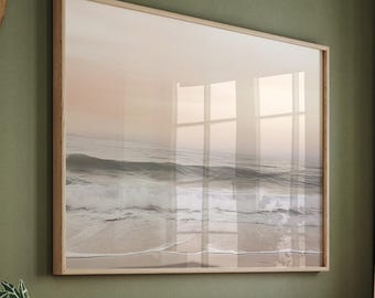 Pastel Coastal Wall Art, Boho Beach Print, Printable Ocean Waves Wall Art, Sunset Beach Photography, Pastel Seascape Poster