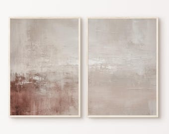 Abstracte set van 2 prints, neutraal schilderij, AFDRUKBAAR zacht beige minimalistisch 2 stuks muurkunst, modern beige wanddecoratie