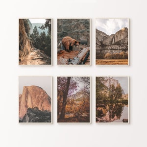 Grand art mural imprimable Yosemite 6 pièces, parc national de Yosemite automne, lot de 6 photographies, estampes automne Yosemite, art mural demi-dôme