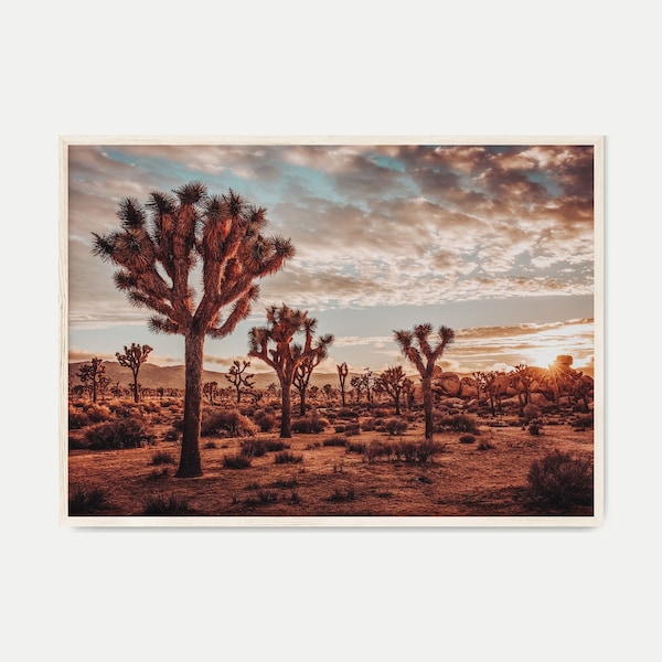Coucher de soleil Joshua Tree paysage impression numérique, Saguaro Cactus désert photographie impression, imprimable Joshua Tree affiche, Californie grand mur Art