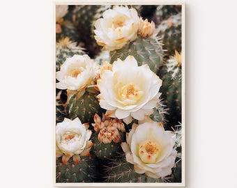 Arte murale stampabile con fiori e cactus, fotografia floreale del deserto con cactus, stampa digitale di cactus boho, grande arte murale botanica, decorazione murale primaverile