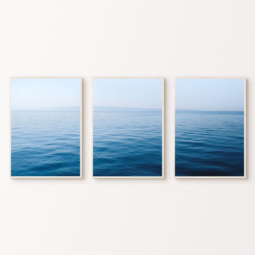 Ocean Waves Print, Printable Set of 3 Blue Coastal Photography, Muted ...