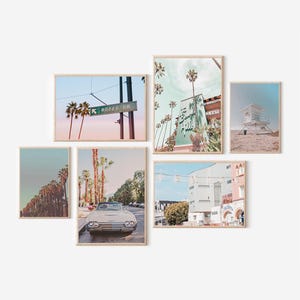 Los Angeles Set of 6 Prints, Beverly Hills Gallery Wall Set, PRINTABLE California 6 Pieces Photography, Pastel Vintage Los Angeles Poster